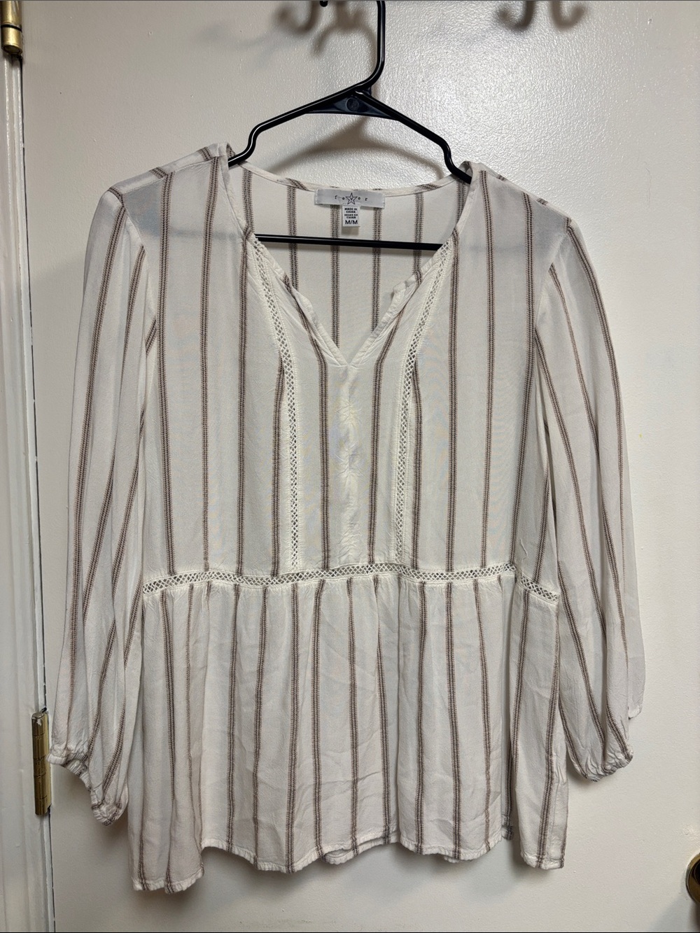 Fever Cream Blouse with Tan Stripes